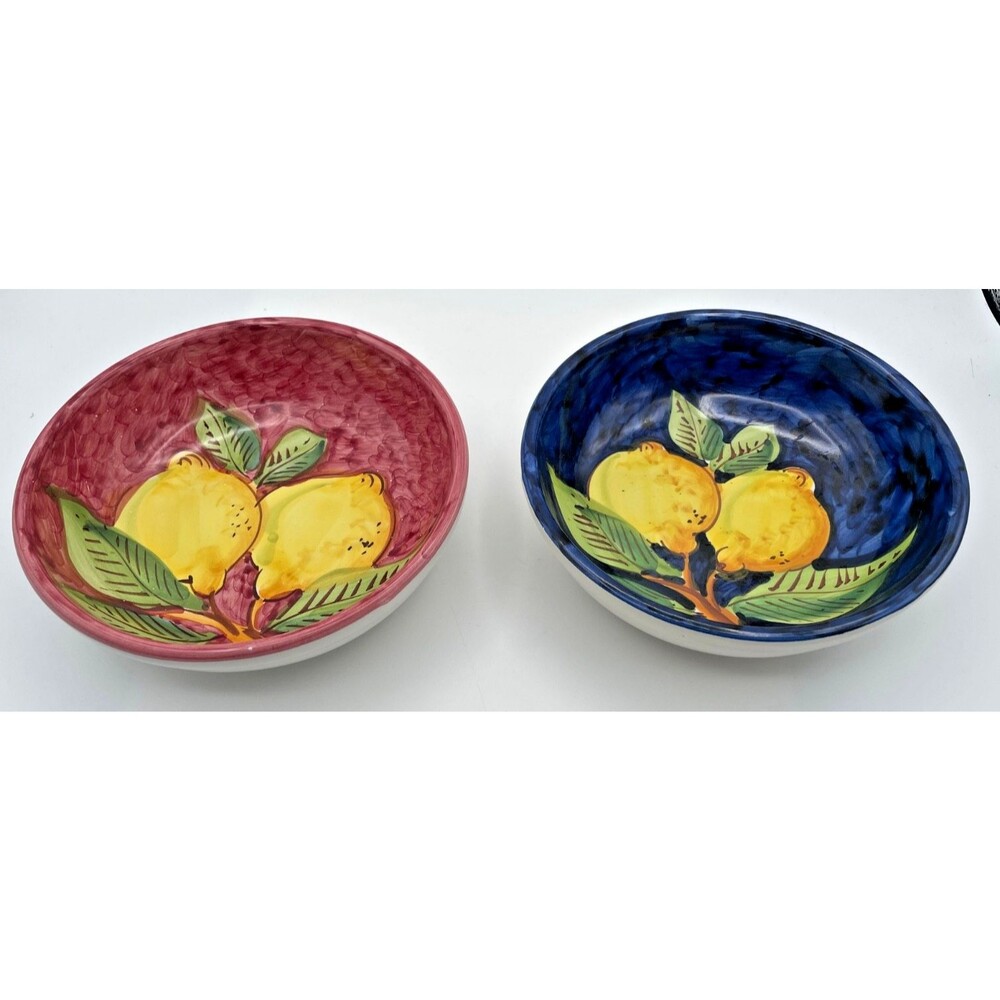 Italian Lemon Serving Bowl 7" Hand Painted Made in Italy RED or BLUE Bowl Avail